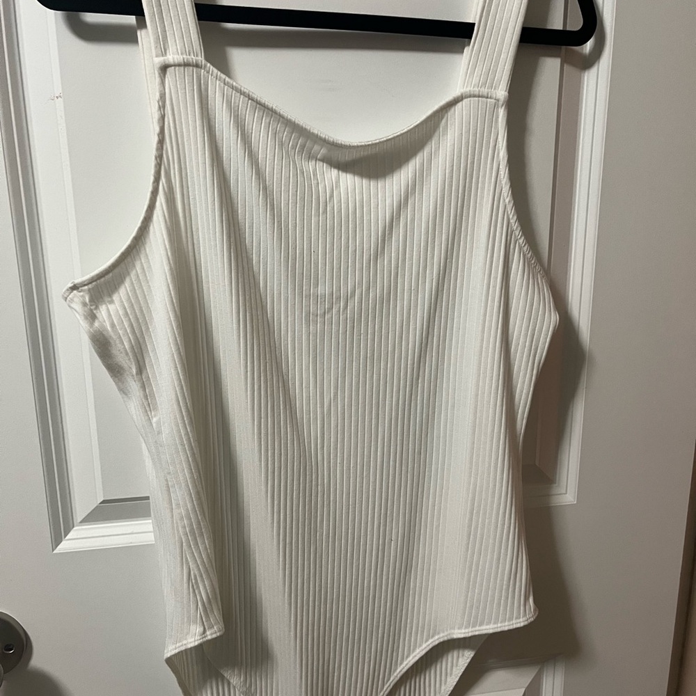 White Ribbed Scoop Neck Bodysuit